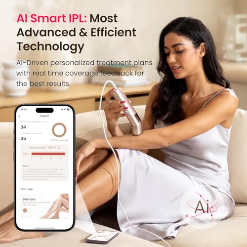 ECOFUN IPL Laser Hair Removal Device, 3-Pulse Light, Sapphire Painless Ice-Cooling Contact Professional Hair Removal Device, Laser Hair Removal for Women and Men,with Smart App(Champagne Gold)