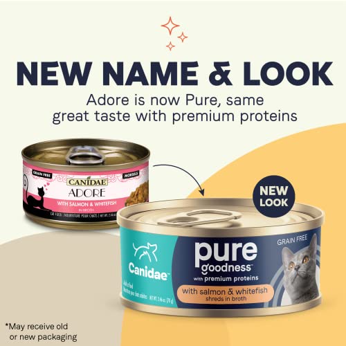 CANIDAE PURE ADORE PREMIUM WET CAT FOOD, SALMON & WHITEFISH IN BROTH, 2.46 OZ. (CASE OF 24), GRAIN FREE