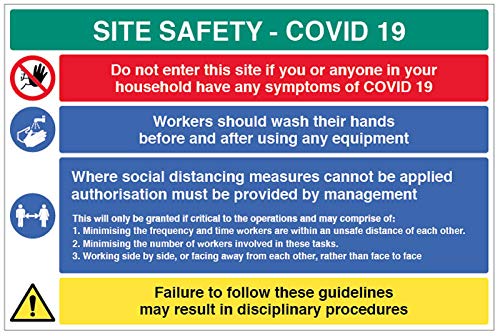 Site Safety COVID19 - wash hands, guidance where social distancing cannot be achieved - 4mm fluted 900x600mm
