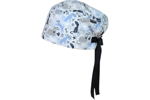 CALOMED Euro Style Scrub Cap for Women & Men with Ribbon Ties & Buttons, Head Cover for Long or Short Hair