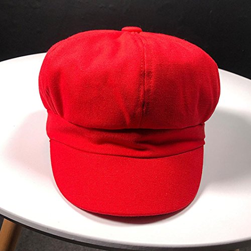 Newsboy Cabbie Gatsby Cap for Women teens Girls, Iuhan Cotton Plain Blank & Panel Newsboy Gatsby Apple Cabbie Cap Hat (Red)
