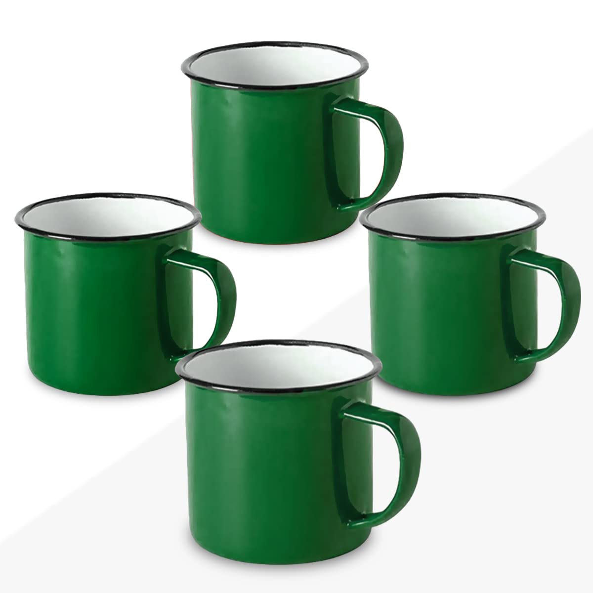 FUN FAN LINE - Set of 4 Retro Enameled Metal Mugs, Green| Large 12 Oz Vintage Breakfast Mug Set for Coffee | Unique Mugs for Tea, Hot Chocolate & Daily Use | Set for Friends & Family