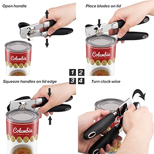 Can Opener Heavy Duty Tin Opener Professional Stainless Steel NO-Rust Manual Opener Ergonomically Designed Handle and Easy to Turn Knob -Dishwasher Safe（Black） - Thumbnail 4