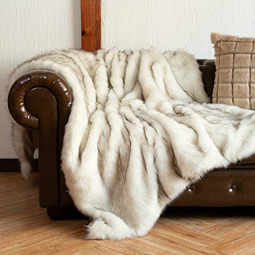 BATTILO HOME Luxury Ivory White Faux Fur Throw Blanket for Bed, Extra