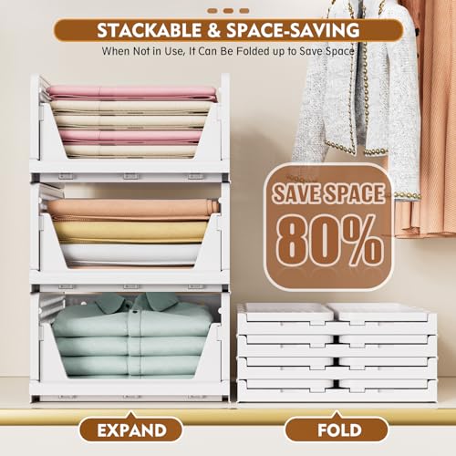 SNSLXH 5 Pack White Stackable Closet Organizer Box, Multifunctional & Foldable Storage Basket for Bathroom, Kitchen, Laundry Room, Wardrobe, Space-Saving Clothes Storage Drawer Organizer