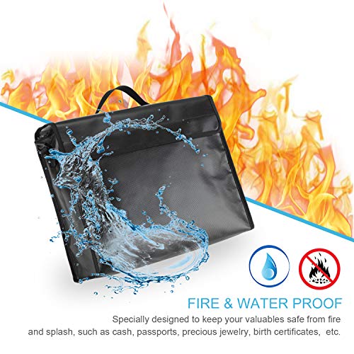 Large Fireproof Bag Anti-Irritation 15 x 12 x 5” Silicone Coated Fire Water Resistant Money Bags XL Size Safe Storage for Money, Documents, Jewelry and Passport