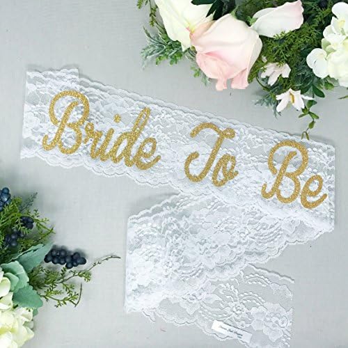White &amp; Gold Lace Bachelorette Sash