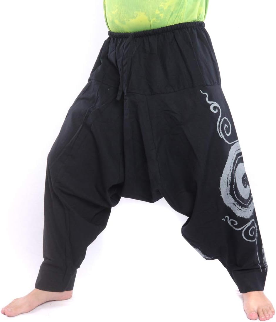 jing shop Harem Pants - Cotton with Swirl Print Unisex for Men and Women