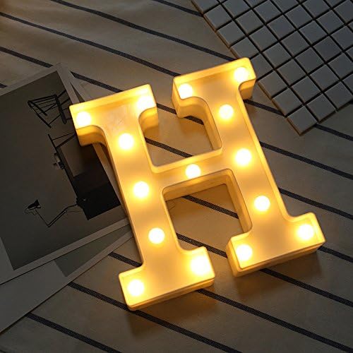 MUITOBOM LED Light Up Alphabet Letter Lights LED Alphabet Lights 26 Letters Sign Plastic Light up Word for Birthday Wedding Party Bar Bedroom Wall Hanging Night Decorations (H)