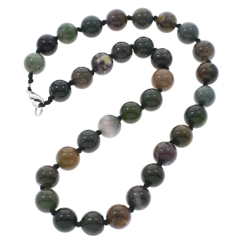 TreasureBay 12mm Natural Gemstone Beaded Necklace For Women (Indian Agate)