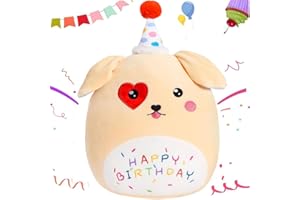 WEIGHTEDPLUSH 14’‘ Cute Happy Birthday Dog Plush Soft Happy Birthday Puppy Stuffed Animal Soft Dog Plushies Pillow Gifts for Girls Kids Toddlers