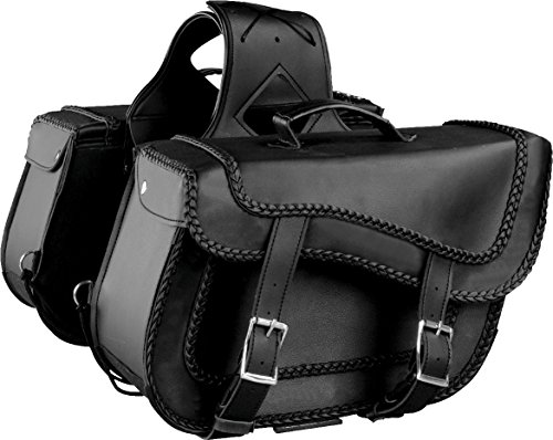 Milwaukee Performance SH664ZB Black Large Braided Zip-Off Two Buckle PVC Throw Over Saddle Bag