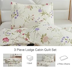 Ycosy Flower Quilt Set Twin Size Beige Floral