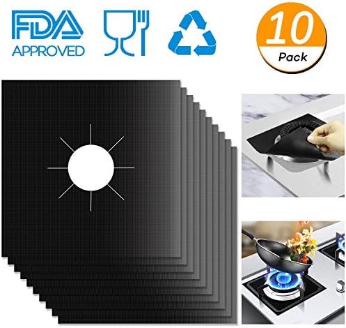Pack of 10 Gas Range Stovetop Burner Protector, 10.6" x 10.6" Full Size iFAVO Multipack 0.2mm Stove Top Covers for Gas Burner, Non-Stick, Dishwasher Safe, Heat Resistant, FDA Approved