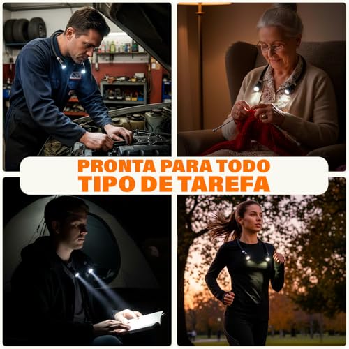 Luz de Leitura de Pescoço Dobrável Portátil - Luz de Pescoço para Livro - Longa Duração - Ideal Para Leitura, Crochê, Corrida e Costura - Nível de Iluminação Ajustável 3 Níveis