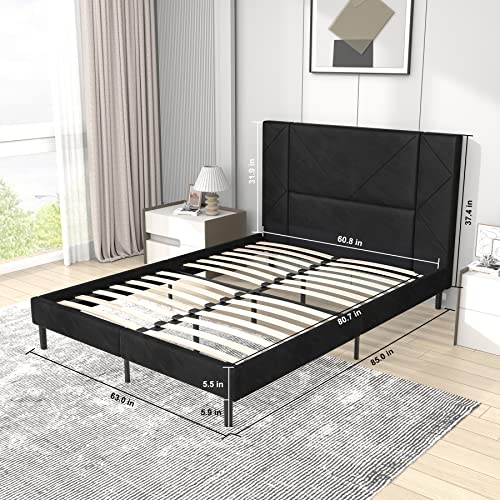 Flolinda Queen Bed Frame, Upholstered Bed Frame Queen Size with Tufted