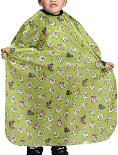 Colorfulife Child Hair Cutting Waterproof Cape Barber Kids Hair Styling Cloth with Snap Closure Professional Home Salon Hairdressing Wrap Cartoon Sheep Pattern B006 (Green Sheep)