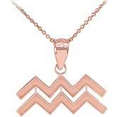 Satin Finish 14k Rose Gold Aquarius Zodiac Sign Pendant Necklace