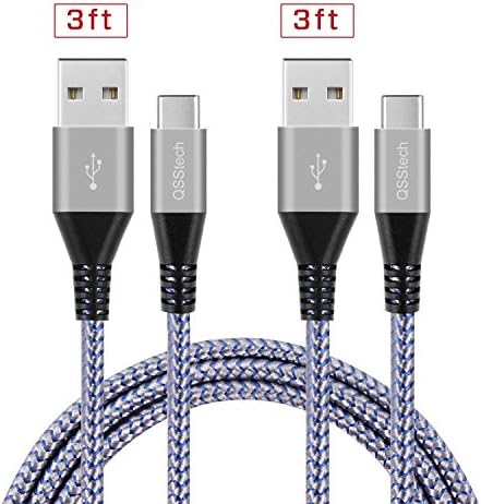 USB Type C Cable, QSStech USB C to USB 3.0 Cable 2PCS 3.3ft/1m Nylon Braided Cord USB Type A to C Fast Charger for Samsung Galaxy S8+,Macbook,Huawei,LG G6 V20 G5,Google Pixe (Gray+Blue)