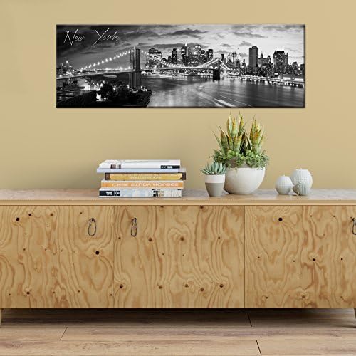 Black and White Panoramic Cities 24x8 Canvas New York 1 Stretched on .75 inch Stretcher Bars
