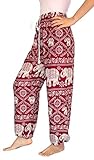 Banjamath? Women's Smocked Waist Harem Hippie Boho Yoga Palazzo Casual Pants (M, Red with drawstring waist)