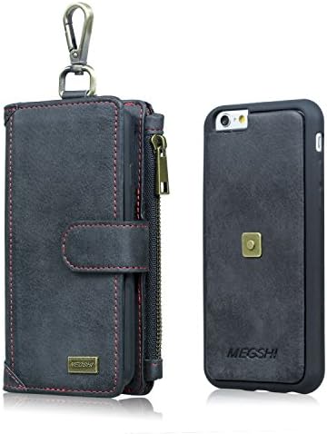 iPhone 7 Plus Wallet Case,MEGSHI Sports Wallet Case With Card Slot, Cash Slip, Detachable Slim TPU Phone Case And Climbing Hook, 5.5 Inch, Black