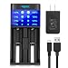 Ebat LCD Smart Battery Charger for Li-ion Ni-MH/Ni-CD 18650 26650 AA AAA 20700 21700 CR123 & More Rechargeable Batteries - 2 Slot Charger - Fast Smart Charger