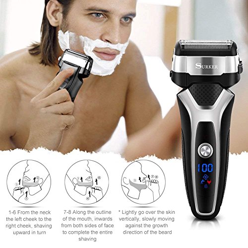 SURKER Electric Shaver Razor for Men Foil Shaver Wet and Dry Waterproof with Sidebums Trimmer LED Display USB Charging - Thumbnail 6