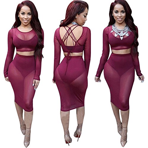 Yaheeda Women's Long Sleeve Round Neck Lace Hollow Black Evening Dress Star Carpet Catwalk Dress Nightclubs Bodycon Pencil Party Dress