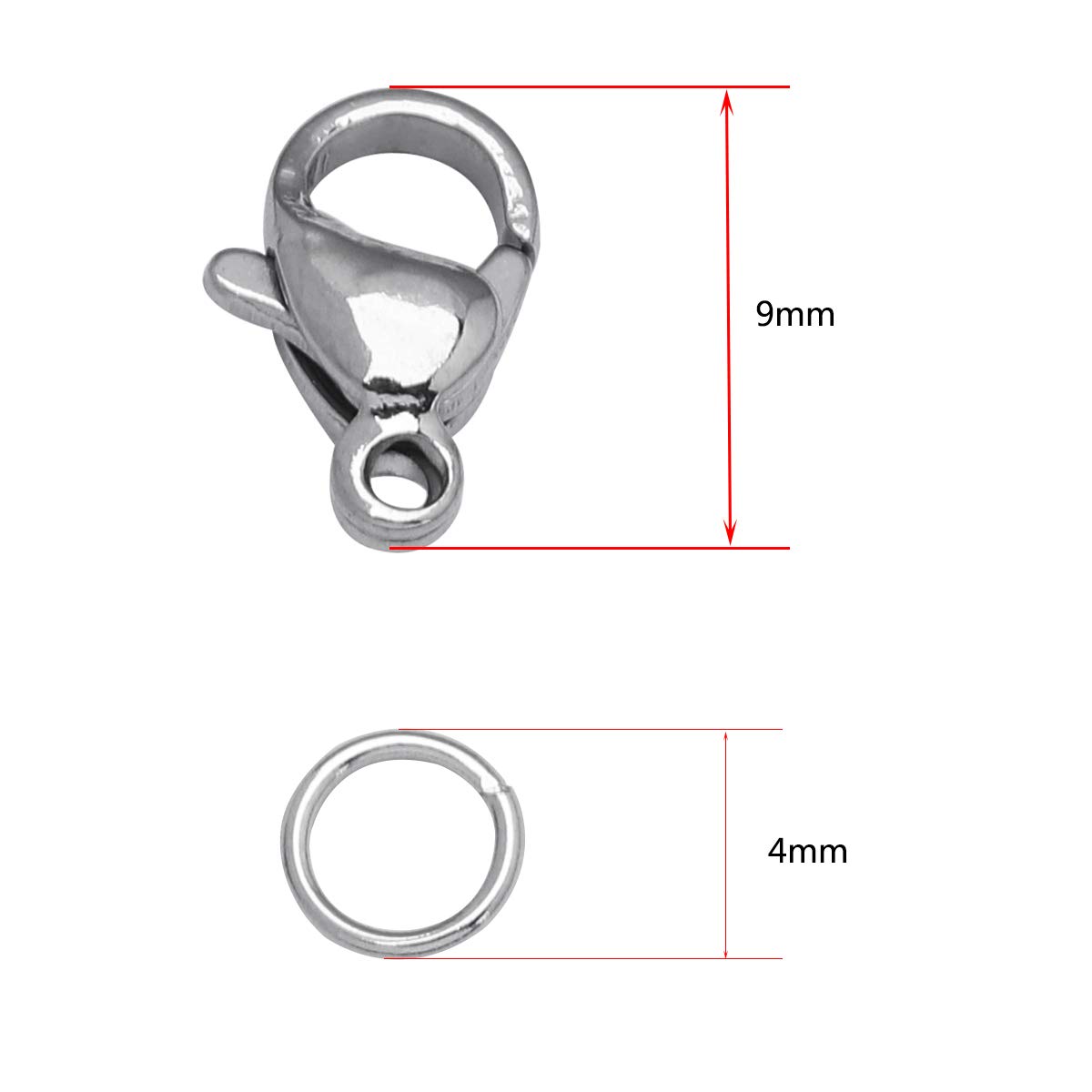 Silver, Clasps 10x6 mm, Jump Ring 5 mm Diameter 50 PCS 10mm Stainless