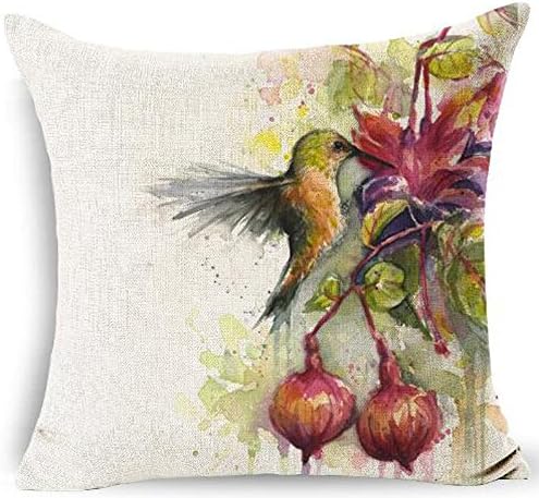 Oil Painting Bird Hummingbird Throw Pillow Case Cushion Cover Decorative Cotton Blend Linen Pillowcase for Sofa 18 "X 18 " (Hummingbird collecting nectar)