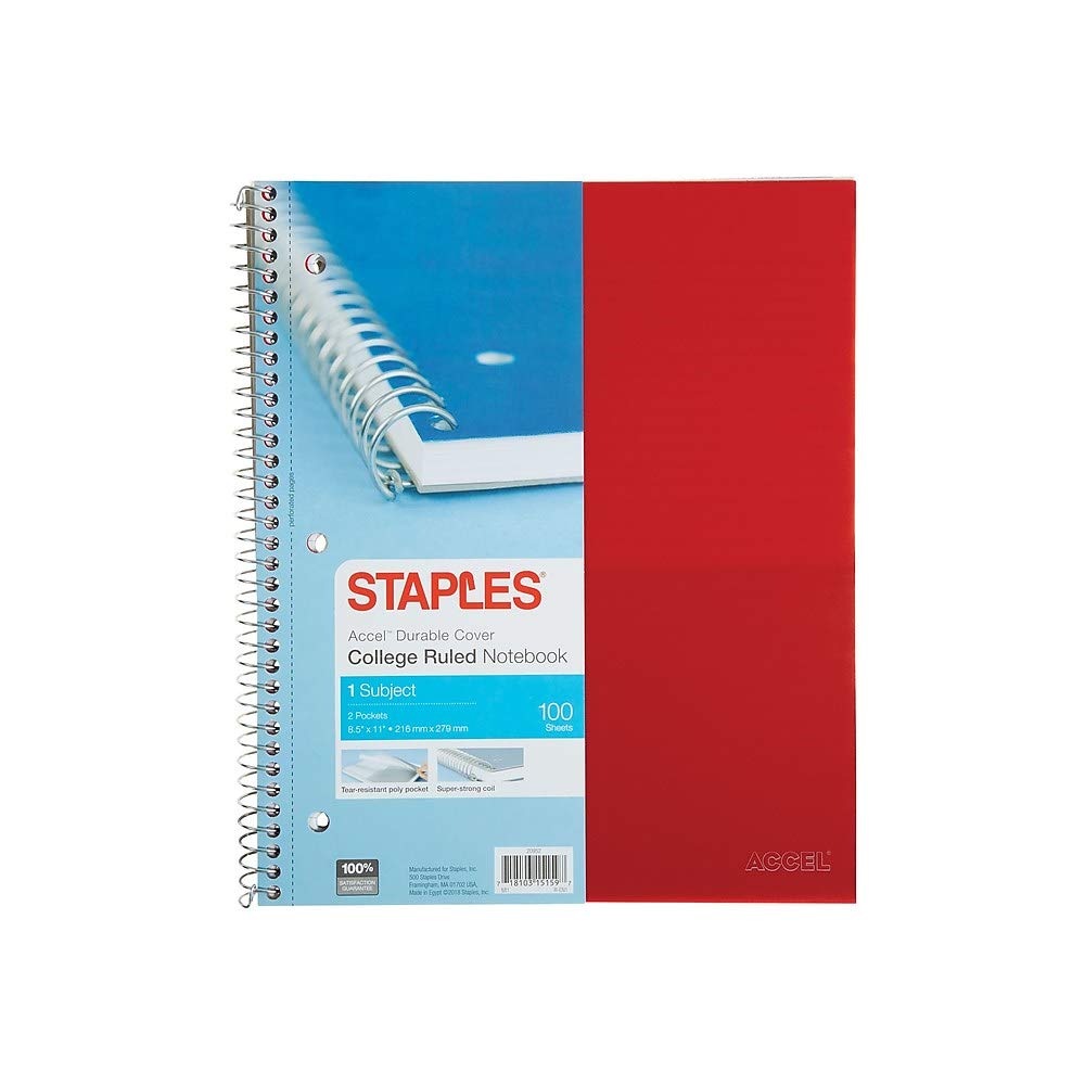 Staples 919358 Accel 1Subject Notebook 8.5Inch X 11Inch College
