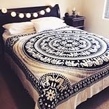 EYES OF INDIA - Queen White Hippie Indian Elephant Mandala Tapestry Bedspread Beach Dorm Bohemia