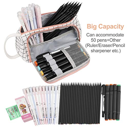Fabric Pencil Case, Big Capacity Pencil Case, Pen Organizer with Color Zipper, Two Different Open Method, School and Office Supplies, 8.5x6.2x3.2(H) inches, (Blue) - Thumbnail 2