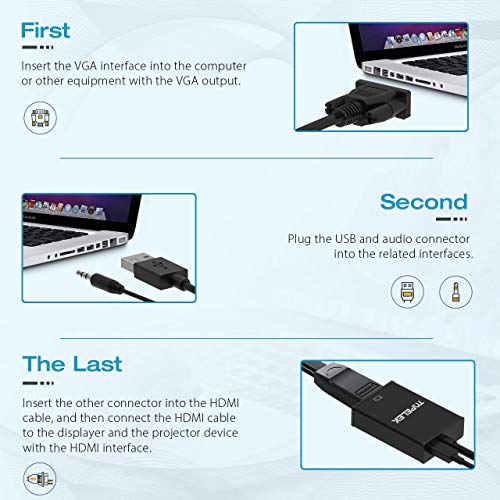 TOPELEK VGA to HDMI Converter Adapter, Output 1080P VGA Male to HDMI Female Audio Video Cable Converter Adapter, for HDTV/AV/HDTV, Suppl an USB Cable - Thumbnail 6