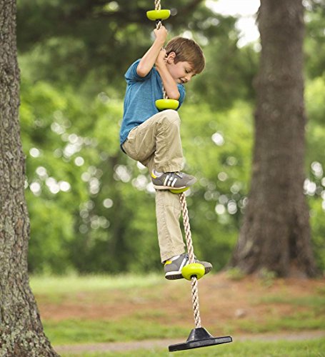 Outdoor Backyard Playground Rope Climber with Rubber Bottom Disc for Standing or Swinging for Tree or Swing Set, 250 LBS Weight Capacity, 78-Inches Long