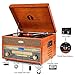1byone Nostalgic Wooden Turntable Wireless Vinyl Record Player with AM, FM, CD, MP3 Recording to USB, AUX Input for Smartphone and Tablets, RCA Output