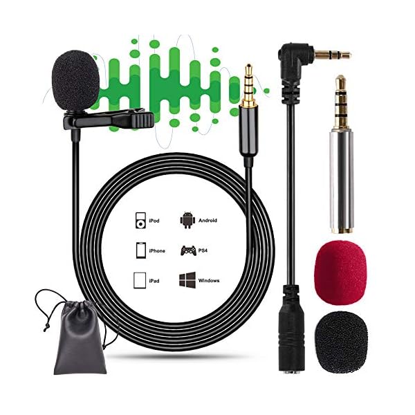 Lavalier Mikrofon für Handy and PC, NOCHME 3,5mm Jack Professional Omnidirectional Mini Mic mit Windschutz und Pu-Tasche…
