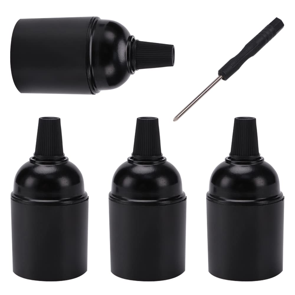 VooGenzek 4-Pack Vintage Bakelite Edison Screw Lampholder, Black E27 Light Socket with Screwdriver, for DIY Pendant Socket
