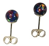 14k Gold Black Created Opal Round Stud Earrings 6mm