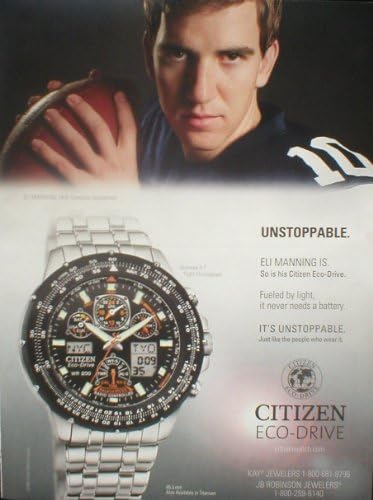 Citizen Eco-Drive Skyhawk A-T Flight Chronograph Eli Manning Magazine Print Ad