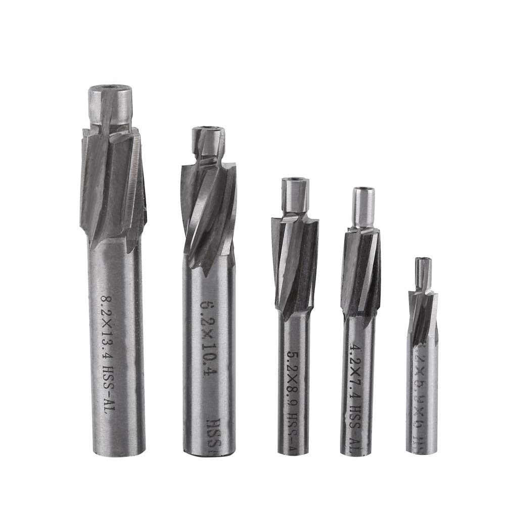 CNC Cutter Bit - Countersink End Mill Cutter Slot Drill Bits Tool M3-M8 4 Flutes HSS-AL, 5-Pack