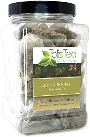 Tolis Tea Lemon Souffle Tea, Fine White Tea, Naturally Low in Caffeine, All natural Ingredients, 25 Sachets