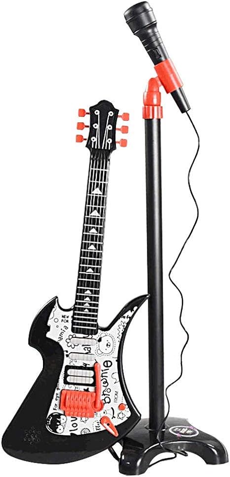 Amazon Co Jp 子供のギター 6文字列子供エレキギターのおもちゃの子供マイクとスタンド 女の子の男の子のための子供のカラオケ機械 ホーム キッチン