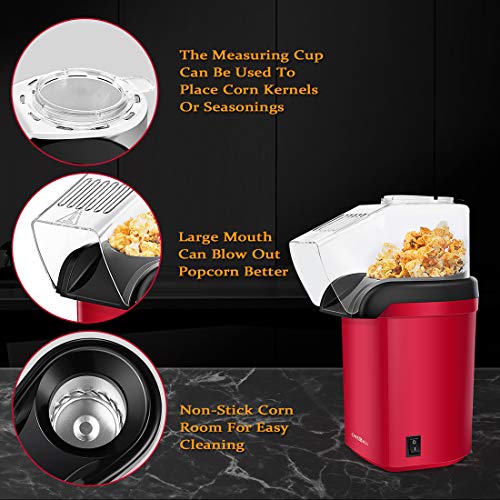 image for Popcorn Maker, Oneisall 1200W Fast Popcorn Machine, Hot Air Popcorn Po