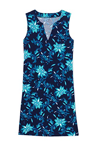 Lands' End Women's Cotton Jersey Sleeveless Swim Cover-up Dress Print Small Deep Sea Florenza Floral