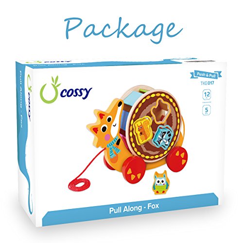 cossy Wooden Shape Sorter Pull Toy - Wooden Fox Puzzle for Toddler Learning Walk-A-Long Push & Educational Toy for 1 Year Old - Thumbnail 6