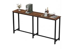 Homleke 71" L Bar Table,Narrow Long Kitchen Dining Table, Counter Bar Height Table, High Pub Desk,Metal Frame, Rustic Brown and Black