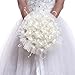 Enerhu Flower Bridal Bouquet Pearls Silk Lace Bouquet Romantic Beige Wedding Decor