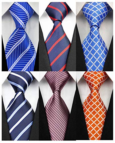 YanLen Pack of 6 Classic Men's Silk Polyester Tie Necktie Woven JACQUARD Neck Ties (TZ07)